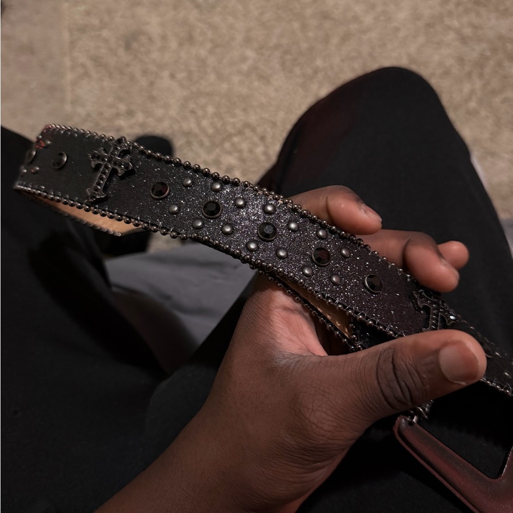 Men's Black Studded Leather BB Simon Belt Size 28-30